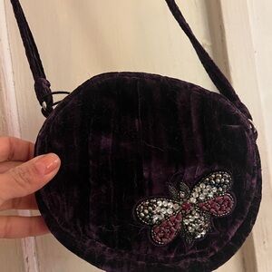 Velvet Butterfly Embellished Bag - Purple